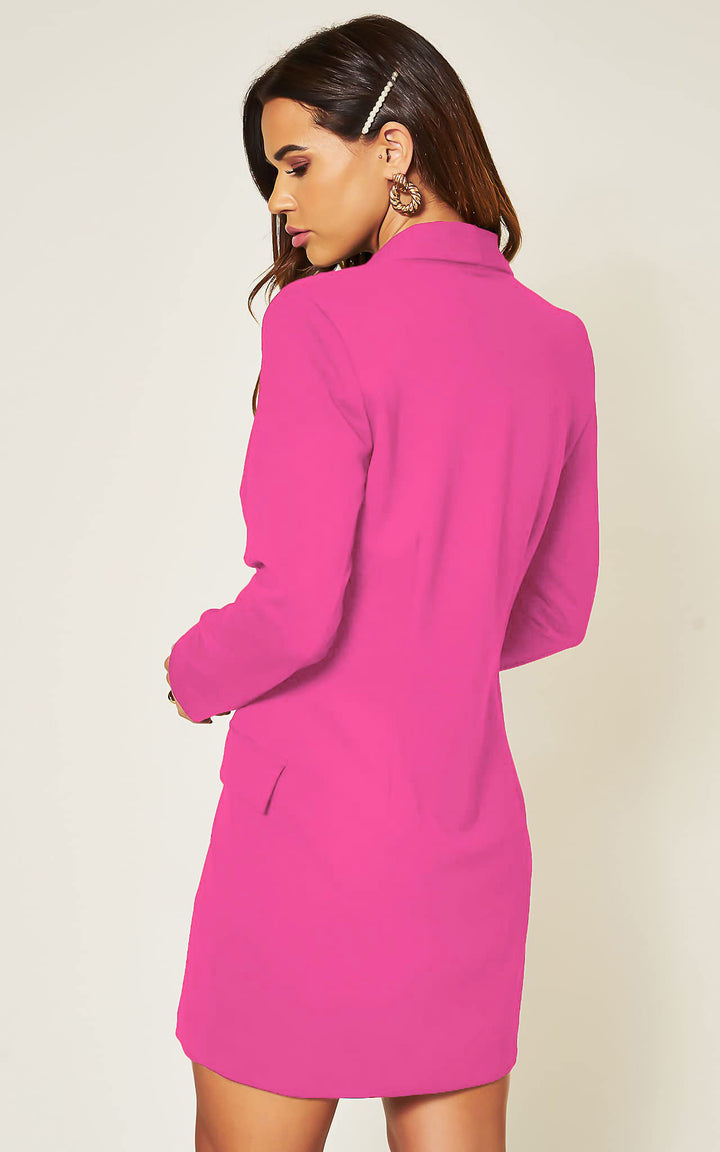 Luxe Stain Breasted Asymmetric Blazer Dress In Hot Pink