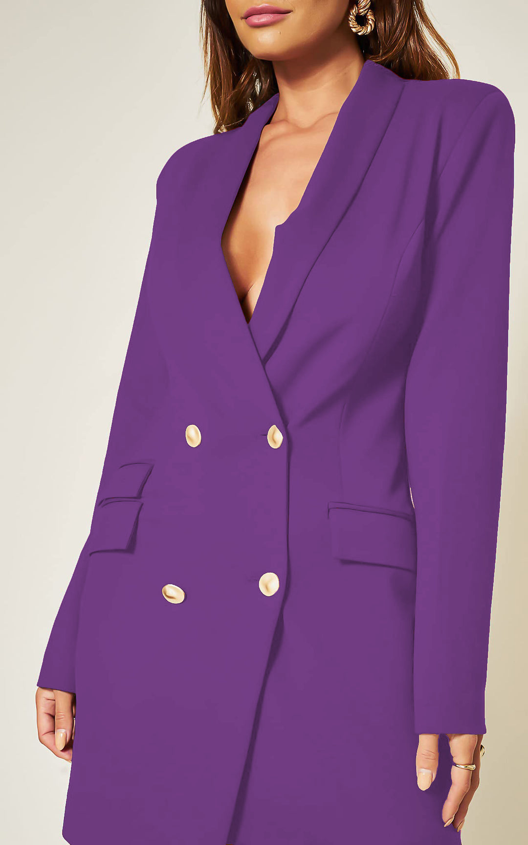 Luxe Stain Breasted Asymmetric Blazer Dress In Purple