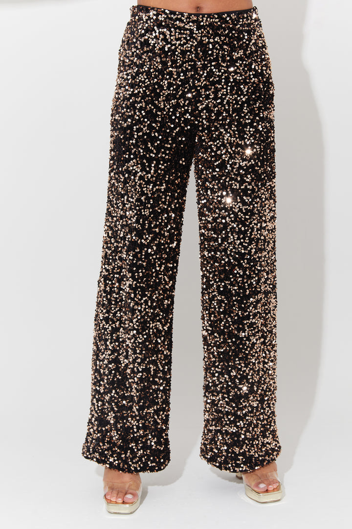 Slouchy Wide Leg Sequins Trouser