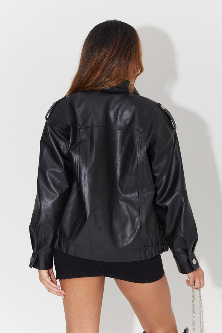 Faux Leather Bomber Jacket