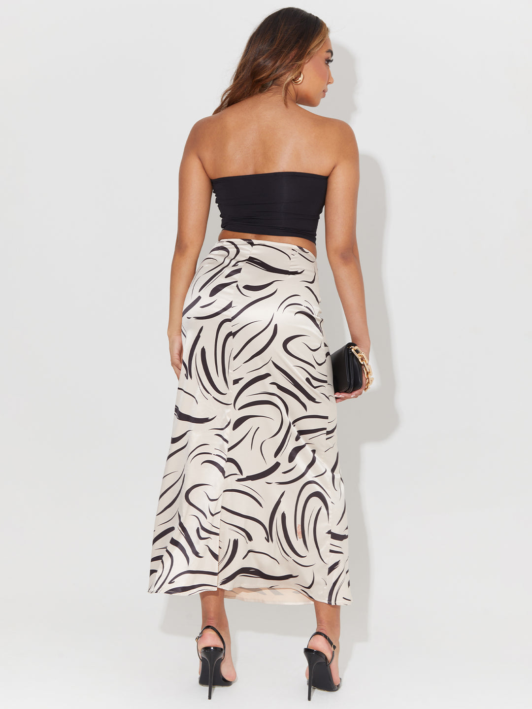 Abstract Print Satin Midi Skirt