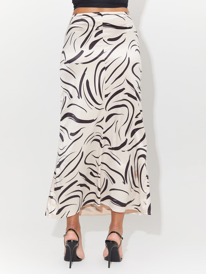 Abstract Print Satin Midi Skirt