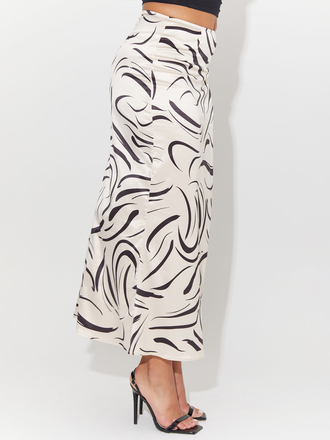 Abstract Print Satin Midi Skirt