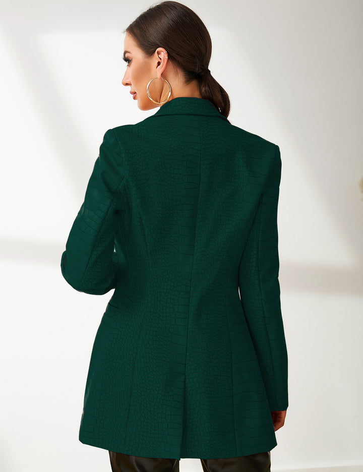 Faux Leather Crocodile Pattern Blazer Jacket In Green