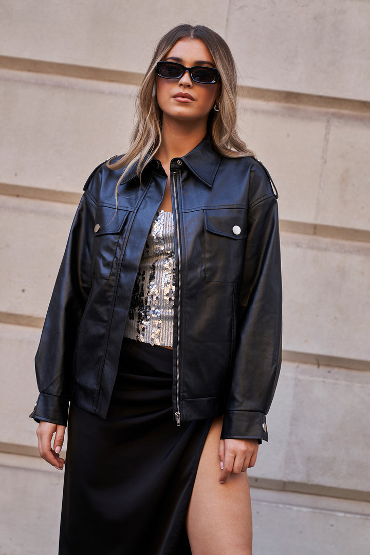 Faux Leather Bomber Jacket