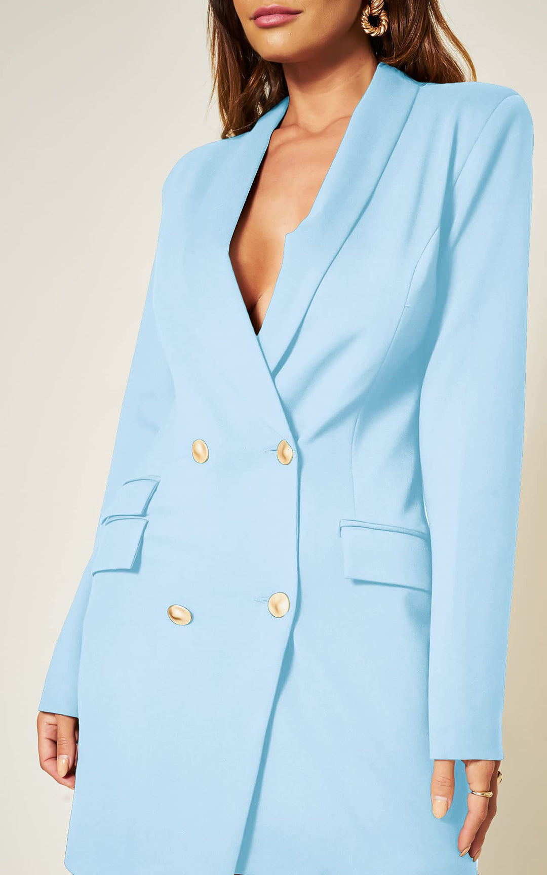 Luxe Stain Breasted Asymmetric Blazer Dress In Baby Blue