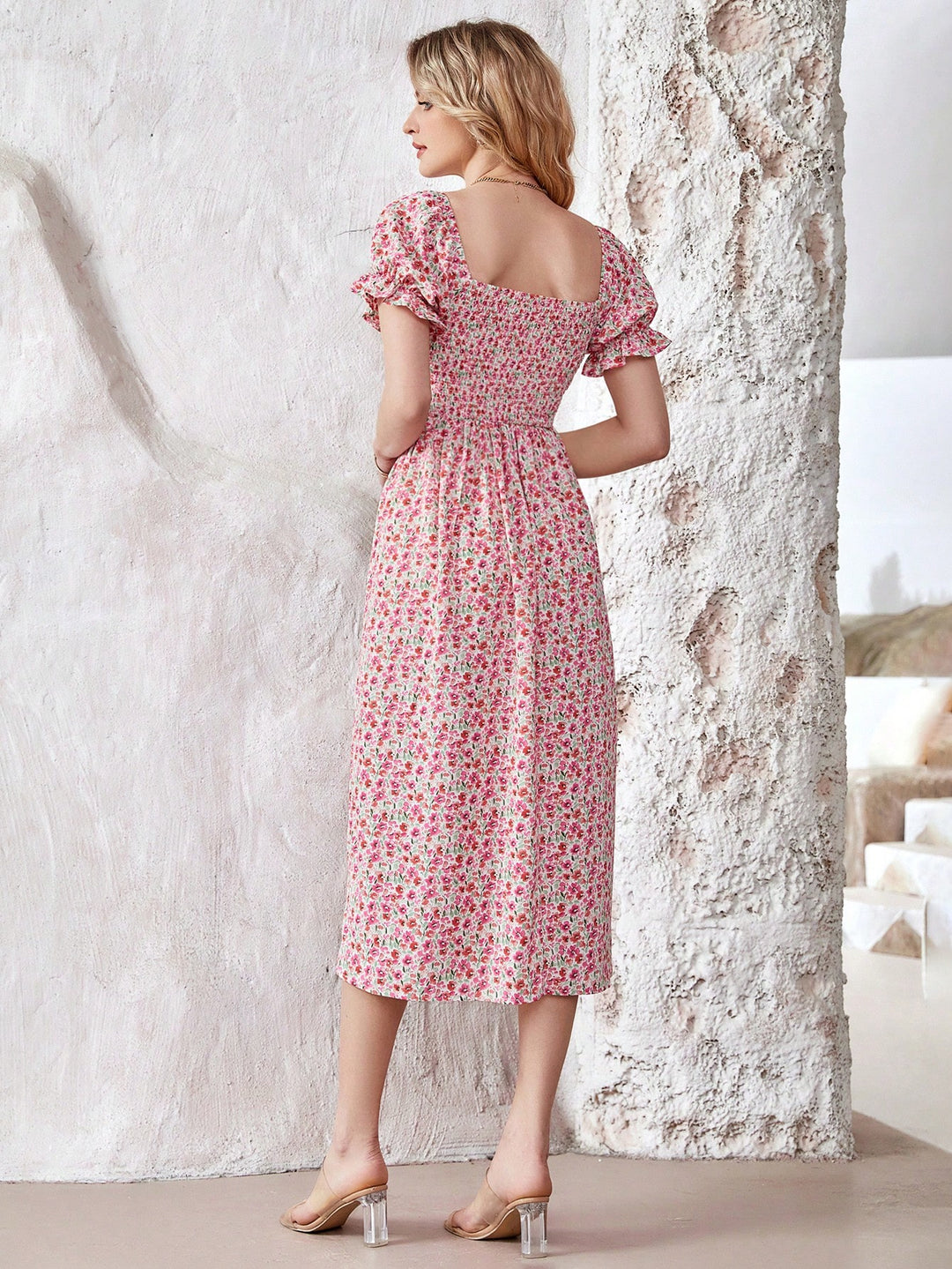 Ditsy Floral Print Puff Sleeve Dress