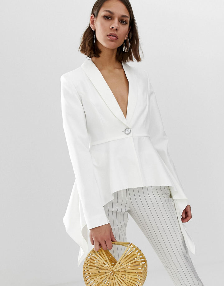 White Frill Hem Blazer