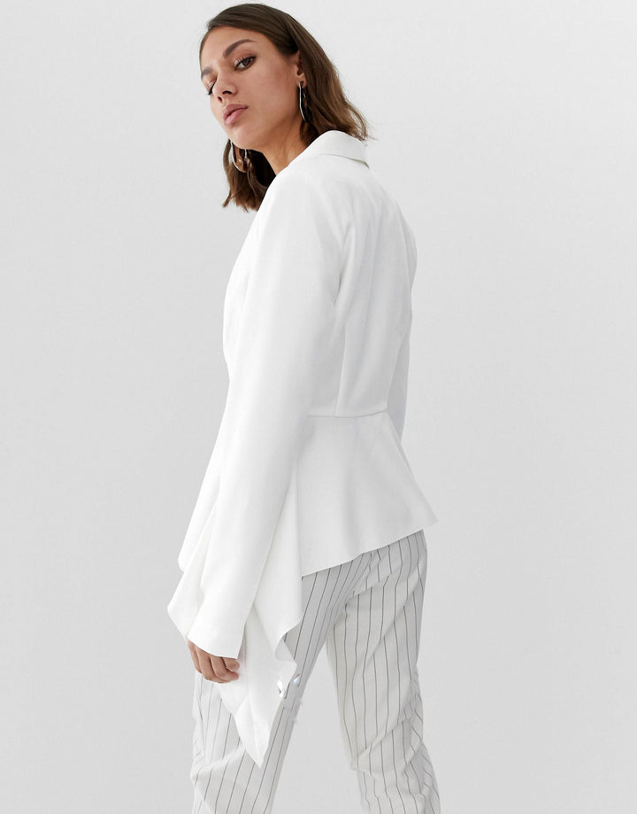 White Frill Hem Blazer