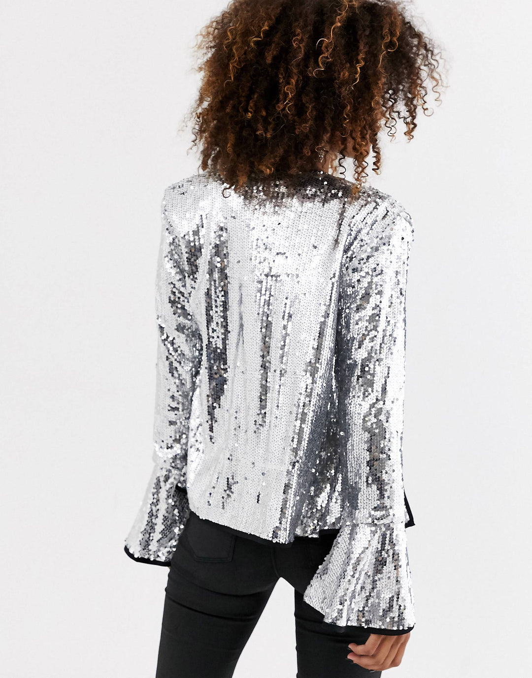 Silver Sequin Frill Kimono Blazer