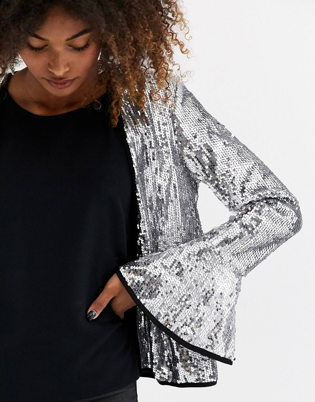 Silver Sequin Frill Kimono Blazer